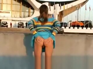 Hot shemale in dress flashes in public outdoor solo shemale public